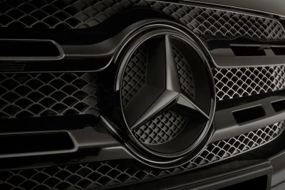 Sleek Black Mercedes-Benz Car Grille with Iconic Three-Pointed Star Logo image