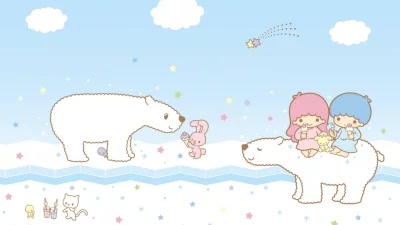 Whimsical Cartoon Characters and Polar Bears in a Snowy Dreamland image