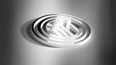 3D Metallic Inter Milan Football Club Logo on Grayscale Background image