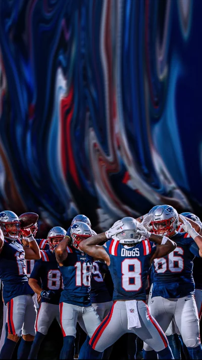 New England Patriots Football Team Celebration Huddle
