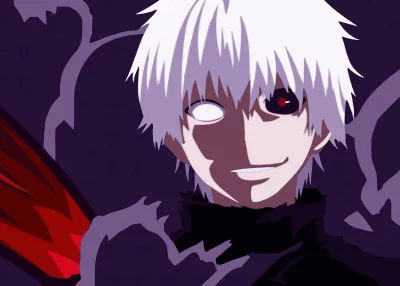 Intense Anime Ghoul Character with White Hair and Red Eye from Tokyo Ghoul image