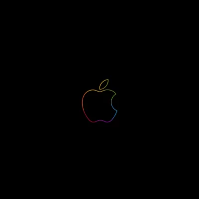 Vibrant Rainbow Outline Apple Logo Against Deep Black Background image