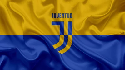 Dynamic Waving Juventus Football Club Flag with Iconic Blue and Golden Yellow Logo image