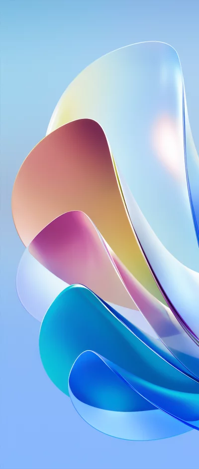 Abstract Flowing Shapes with Pastel Gradient Colors on Blue Background