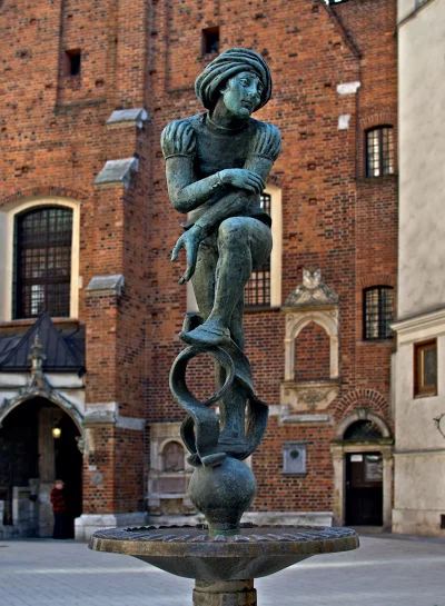 Pensive Turbaned Man Bronze Statue Historic European Square image