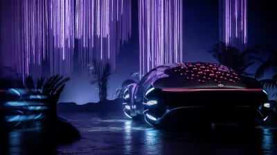 Futuristic Mercedes-Benz Vision AVTR Concept Car Immersed in Neon Purple Lights Night Wallpaper image