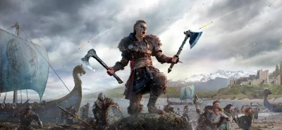 Fierce Female Viking Warrior Leads Coastal Raid with Axes image