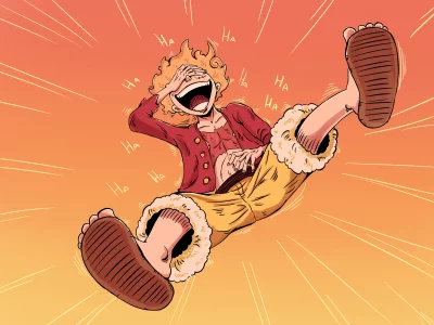 Joyful Anime Character Laughing Hysterically in Dynamic Action Pose image