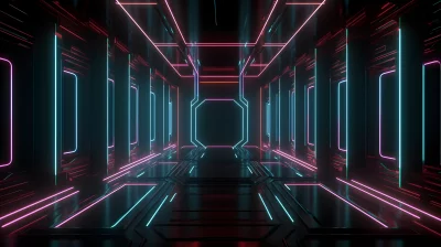 Futuristic Neon Lit Digital Corridor with Abstract Cyberpunk Glow image