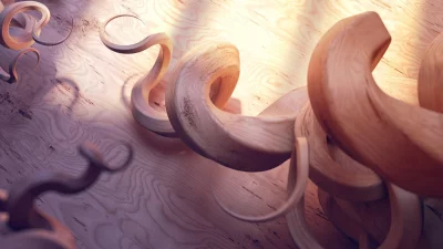 Graceful wooden spirals intertwining on a light timber surface with warm natural light image