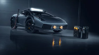 Custom Off-Road Lamborghini Gallardo Rally Car in Studio with Jerry Cans image