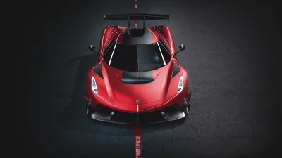 Sleek Red Supercar Design with Aggressive Spoiler and Racing Stripes image