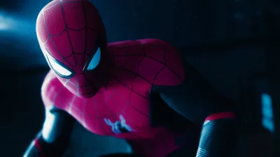 Iconic Spider-Man in Red and Blue Suit, Detailed Web Pattern, Intense Gaze image