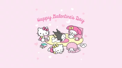 Cute Sanrio characters Hello Kitty and friends celebrating Happy Valentine's Day image