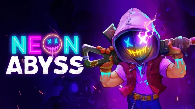 Neon Abyss Game Character with Glowing Mask and Futuristic Rifle in Dark Cyberpunk Setting image
