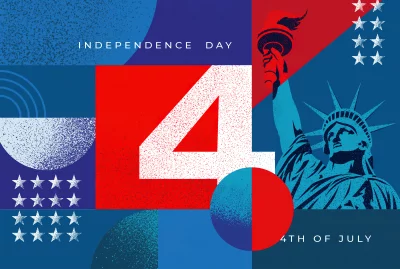 Stylized Independence Day Celebration Graphic with American Symbols and Distressed Texture image