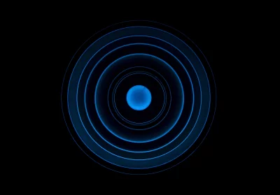 Abstract Blue Concentric Circles and Glowing Sphere on Dark Background image