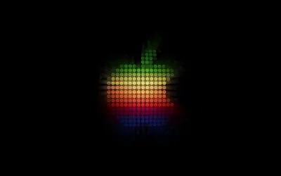 Glowing Pixelated Rainbow Apple Logo on Dark Background image