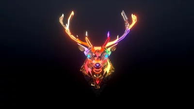 Luminous Abstract Geometric Deer Head with Vibrant Neon Glow on Dark Background image