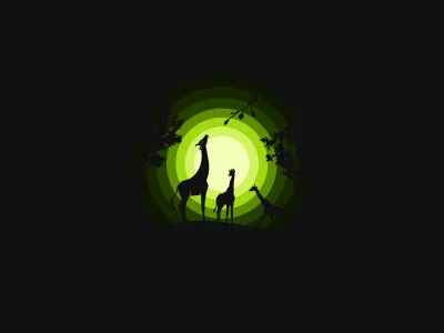 Giraffe Family Silhouettes in Green Concentric Circles Nature Illustration image