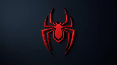 Metallic Red 3D Spider-Man Logo on Dark Textured Background image