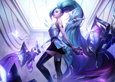 Vibrant Anime Girl with Flowing Blue Hair and Mystical Crystals image