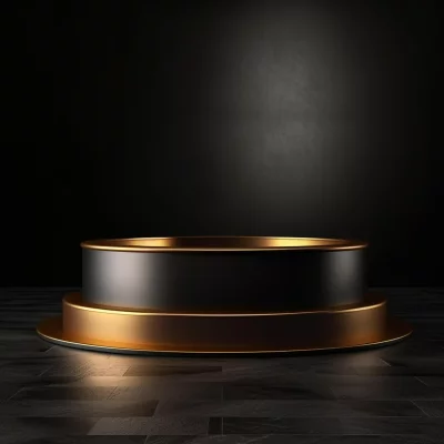 Elegant Black and Gold Round Podium Display for Luxury Product Showcase image