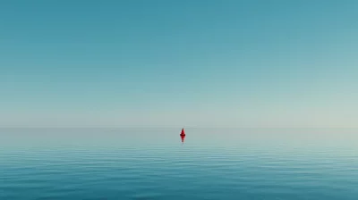 Serene Ocean Horizon with Minimalist Red Buoy and Calm Waters