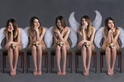 Five Emotional Nude Angels with Wings and Teddy Bears image