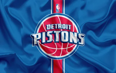 Dynamic Detroit Pistons NBA Basketball Team Logo on Realistic Waving Fabric Flag image