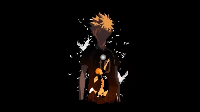 Dynamic Anime Volleyball Player Silhouette with Exploding Feathers on Black Background image