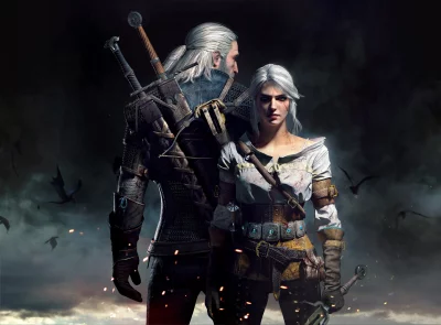 Iconic Fantasy Heroes Geralt and Ciri in Dynamic Warrior Stance image