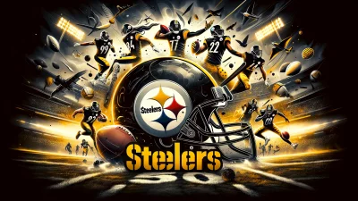 Dynamic American Football Action with Iconic Steelers Imagery and Stadium Lights image