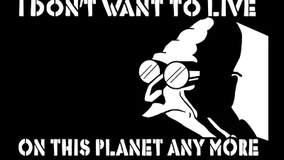 Iconic Professor Farnsworth Meme Silhouette with Existential Sci-Fi Humor Quote image