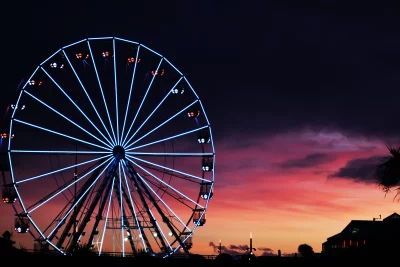 Vibrant Ferris Wheel Illuminated Against a Colorful Cinematic Sunset image