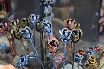 Artisan Forged Metal Roses in Copper, Silver, and Gold Finishes image