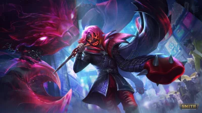 Cyberpunk Anime Warrior with Glowing Mask and Ethereal Dragon in Raining Neon City image