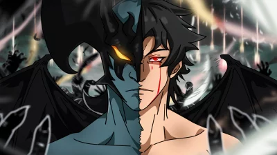 Intense Anime Demon Hybrid Character with Blood-Dripping Eye image