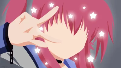 Vibrant Anime Character Making Peace Sign with Sparkling Pink Hair and Glowing Stars image