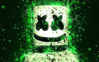 Marshmello Character Glowing Green Abstract Digital Art Energy image