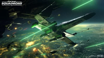 X-Wing Starfighter Engages TIE Fighter in Star Wars Squadrons Space Battle Over Planet image