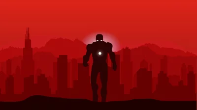 Dramatic Iron Man Silhouette Against Red City Skyline image
