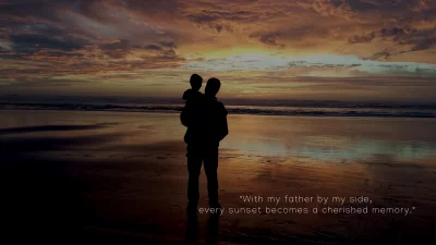 Father and child bonding at golden beach sunset, a cherished memory of love image