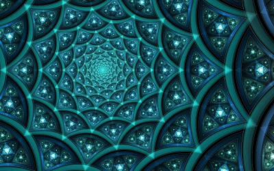 Hypnotic Cyan and Blue Fractal Mandala with Intricate Glowing Geometric Patterns image