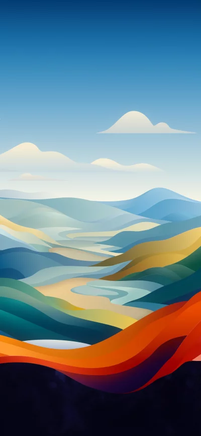 Abstract Wavy Landscape with Colorful Hills and Serene Sky Digital Art image