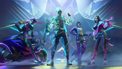 Futuristic Digital Warriors with Neon Glow in Dynamic Cyberpunk Cityscape image