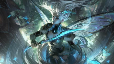 Ethereal Ice Queen Warrior with Glowing Blades in a Mystical Enchanted Forest image