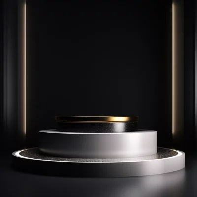 Luxurious Black and Gold Product Display Podium with White Base for Premium Showcase image