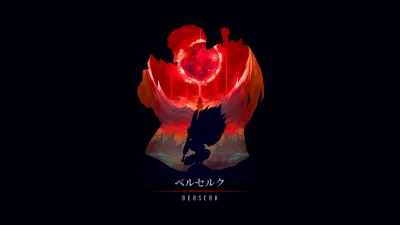 Epic Berserk Warrior Silhouette with Fiery Red Sky and Eclipse image