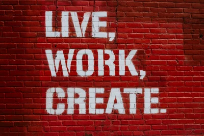 Live Work Create Motivational Message on Red Brick Wall Urban Grunge Style Wallpaper image